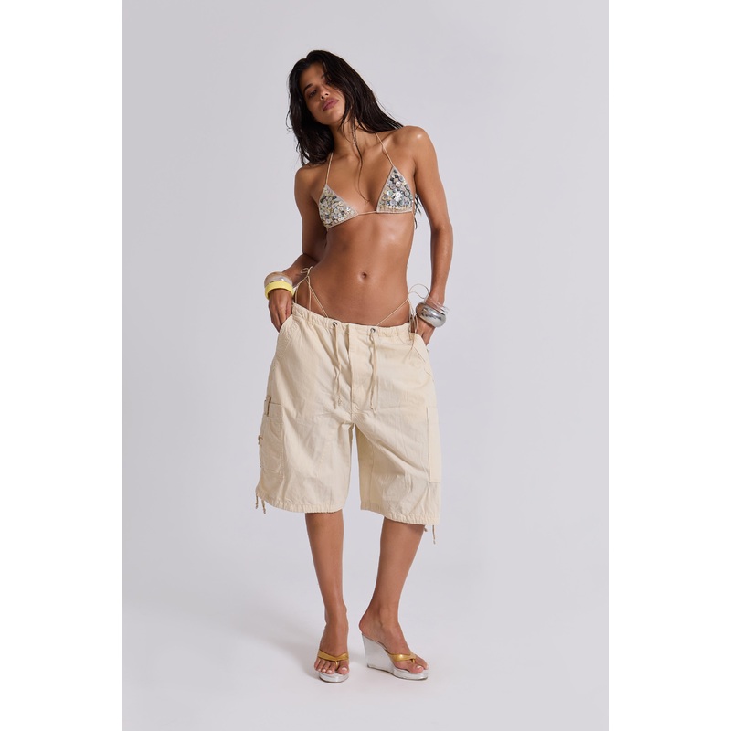 Ecru Parachute Cargo Shorts