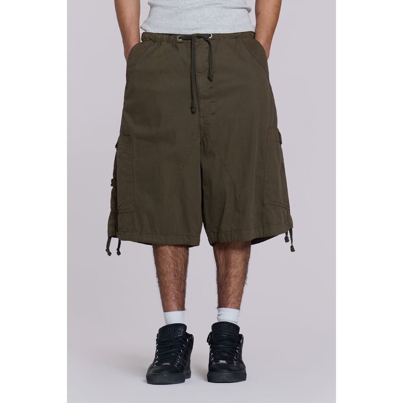 Khaki Parachute Cargo Baggy Shorts