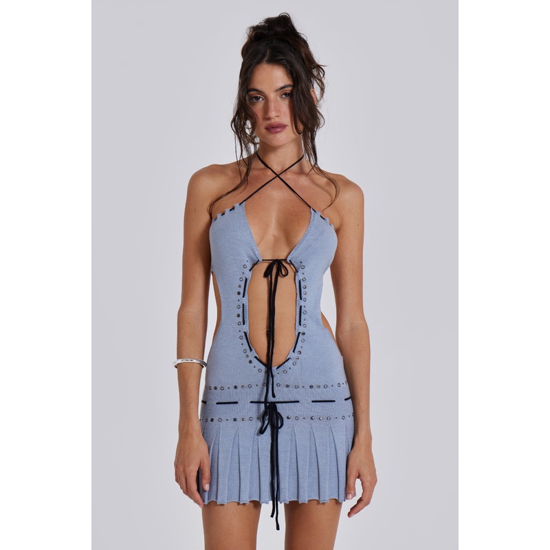 Sienna Knitted Studded Tie Mini Dress