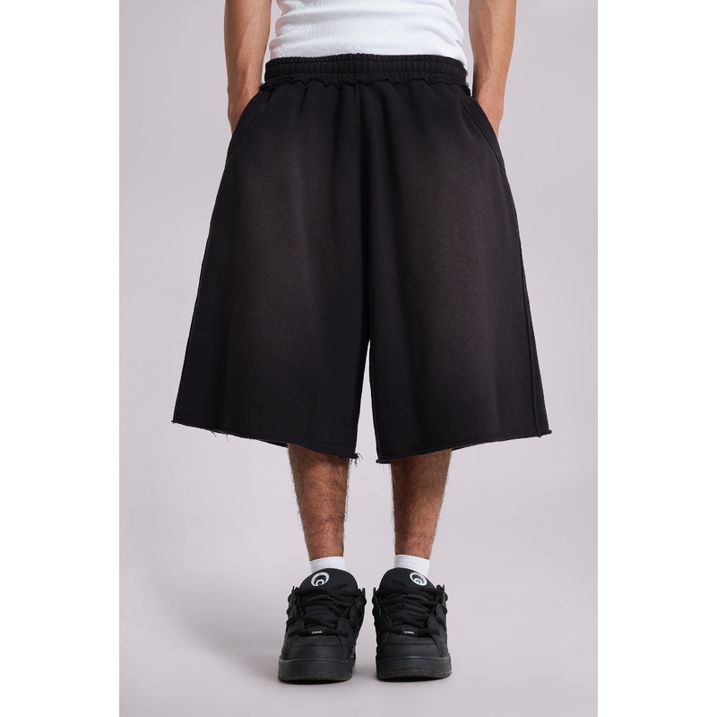 Washed Black Monster Jogger Baggy Shorts