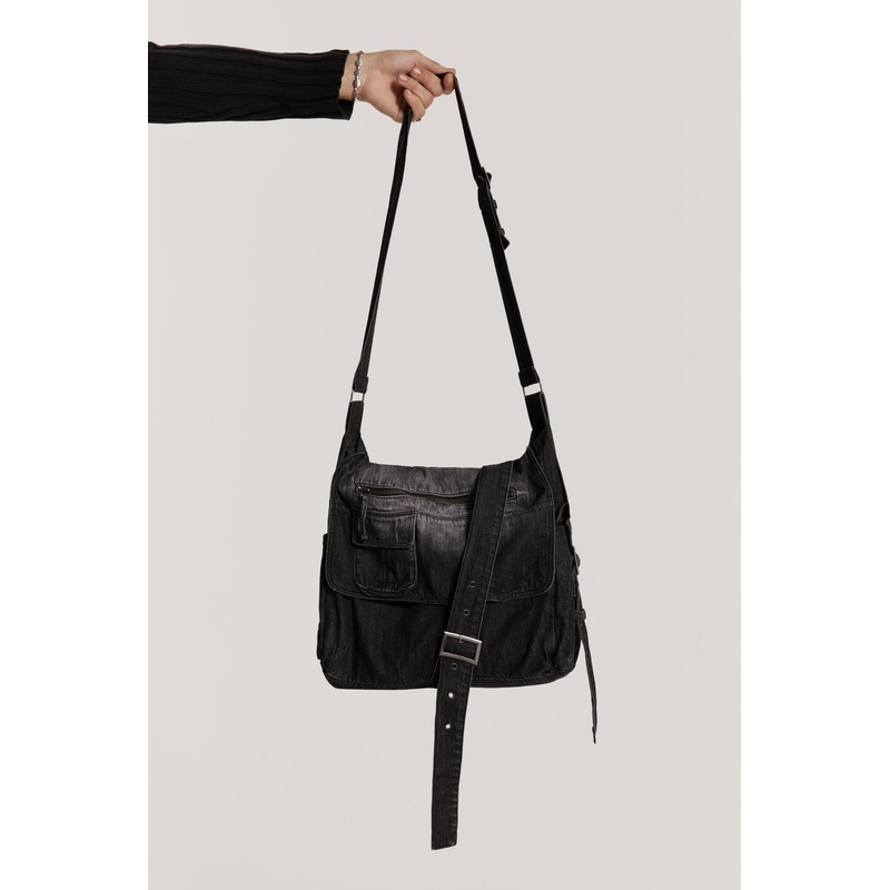 Washed Black Stellar Denim Messenger Bag