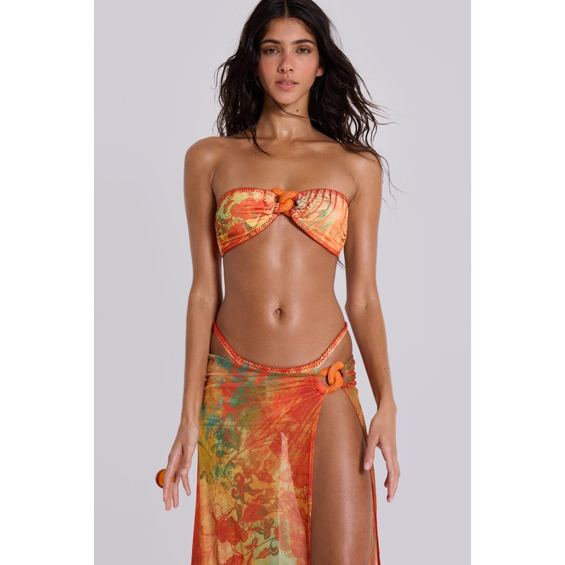 Mari Whipstitch Bandeau Bikini Top With Rattan Trim