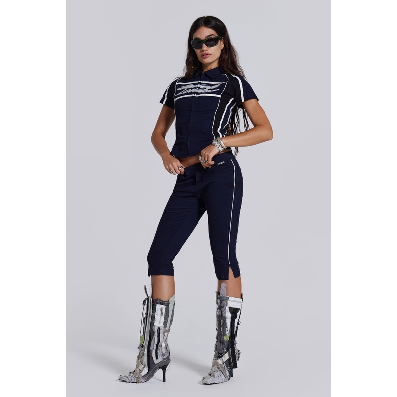 Racer Capri Trousers in Navy