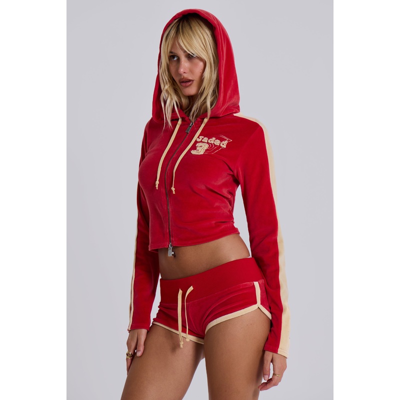 Red Three Velour Fitted Hoodie