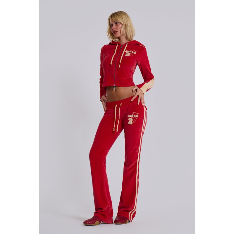 Red Three Velour Low-rise Bootcut Trousers