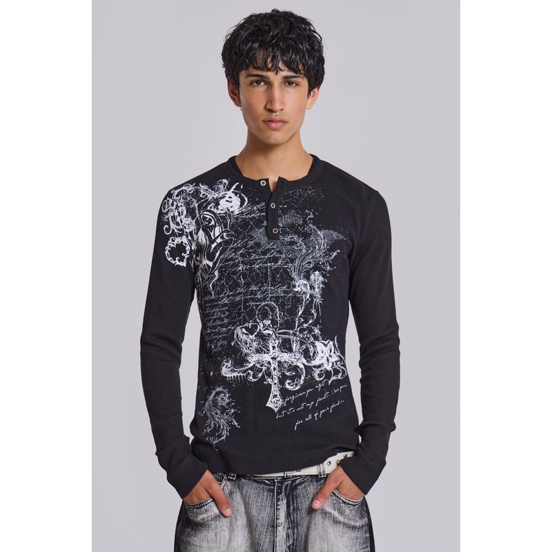 Anointed Black Waffle Henley Tee