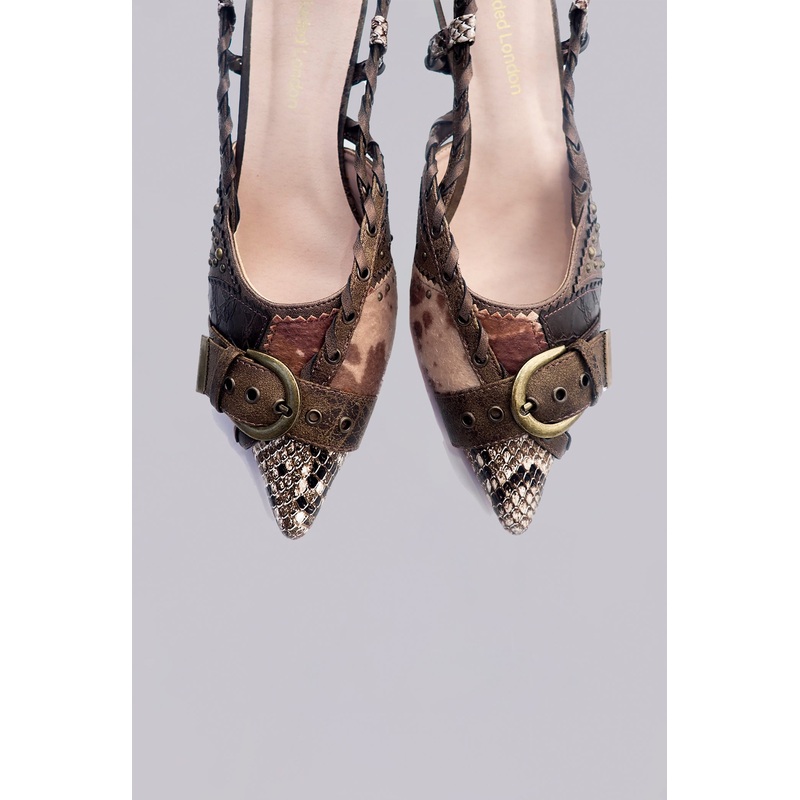 Arden Patchwork Slingback Kitten Heels