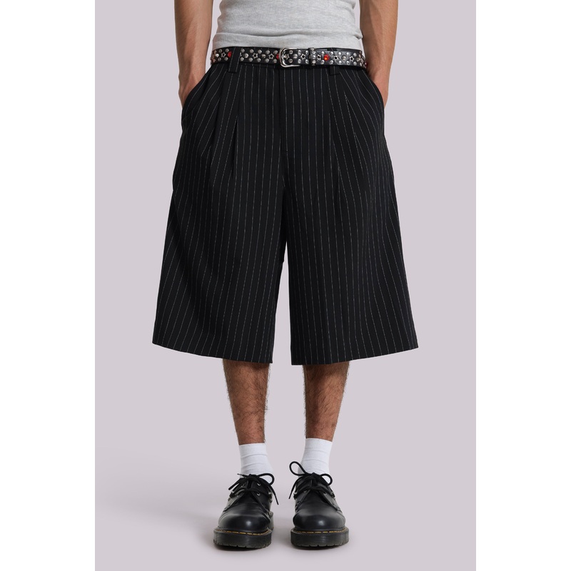 Black Pinstripe Goliath Baggy Shorts