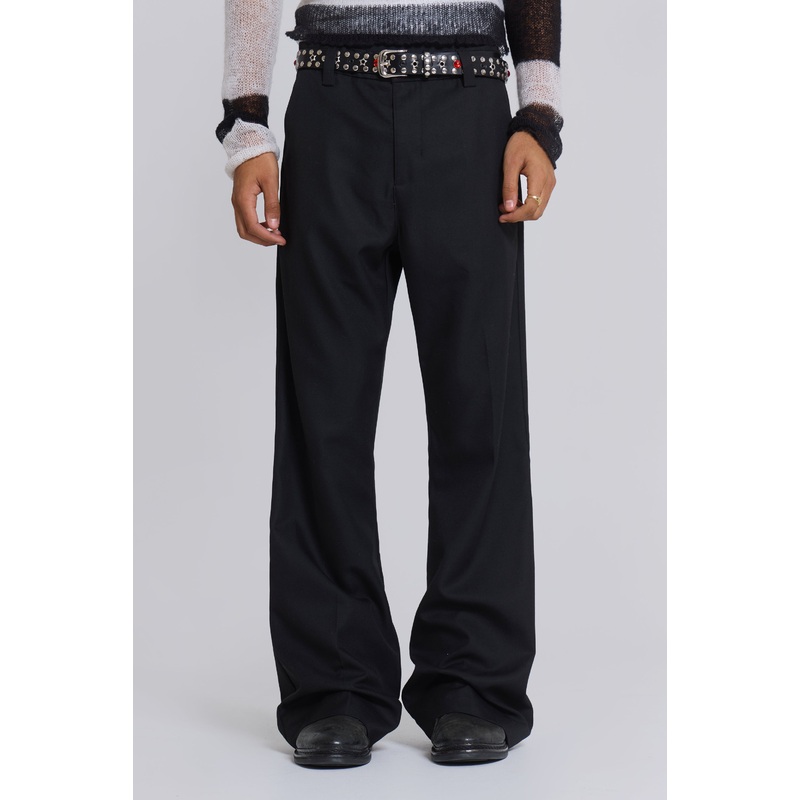 Black Stacked Bootcut Suit Pants