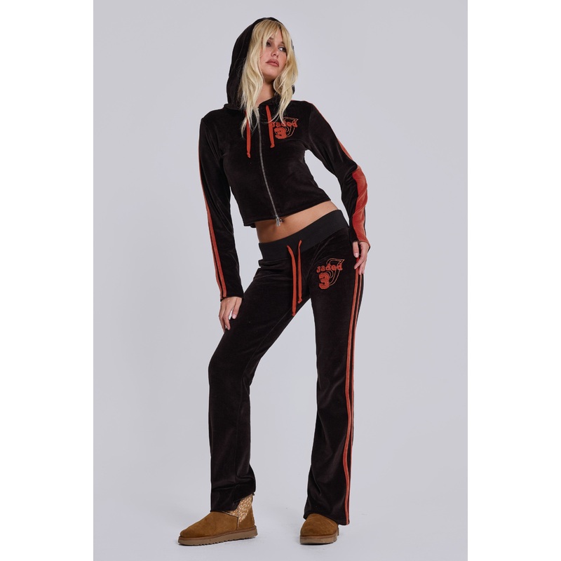 Brown Three Velour Low-rise Bootcut Trousers