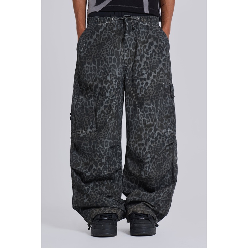 Charcoal Leopard Parachute Pants