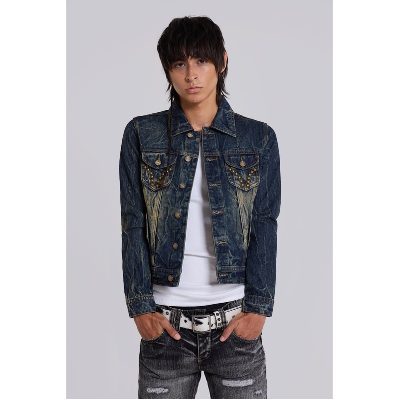 Creased Wash Stud Denim Jacket