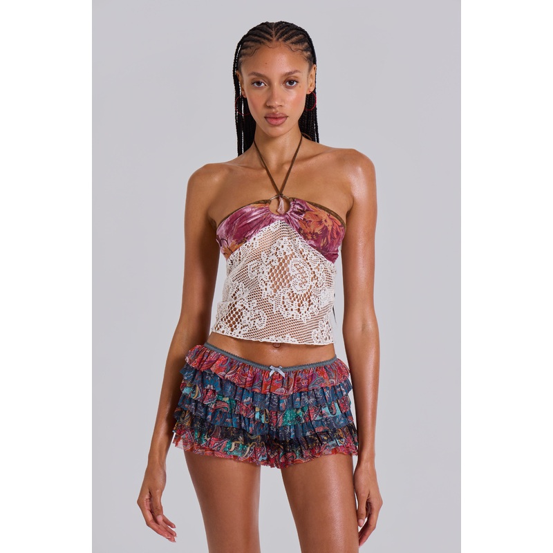 Eliana Devore Knit Bandeau Top in White
