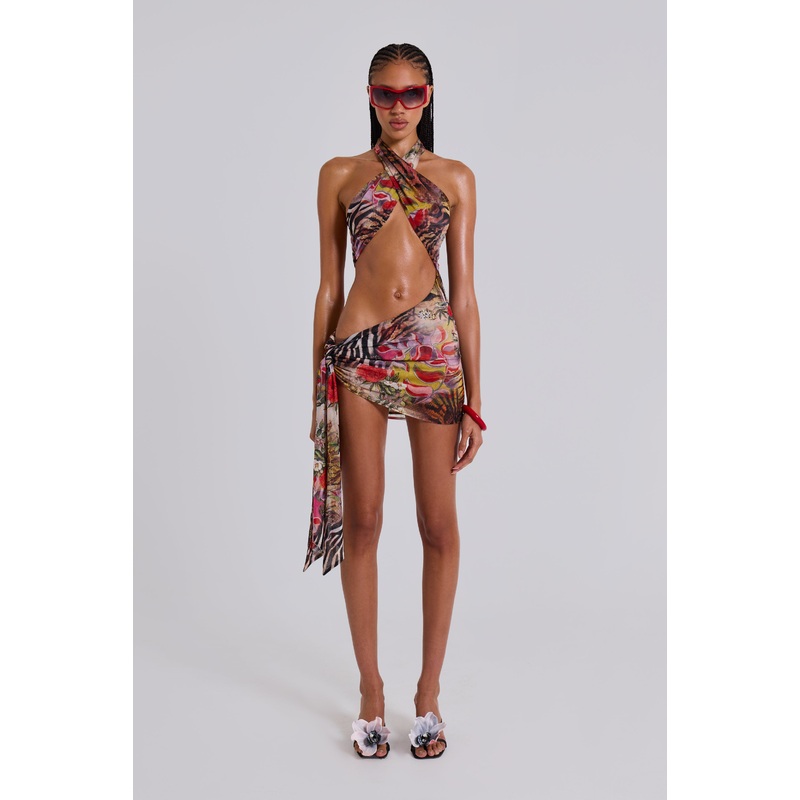 Gina Asymmetric Knotted Mini Dress in Fruiti