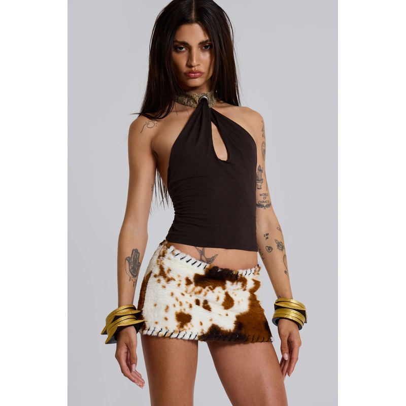 Kena Whipstitch Cow Micro Mini Skirt