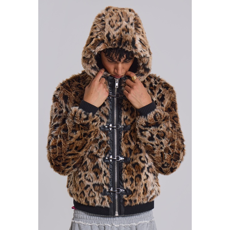 Leopard Faux Fur Hooded Mendoza Jacket