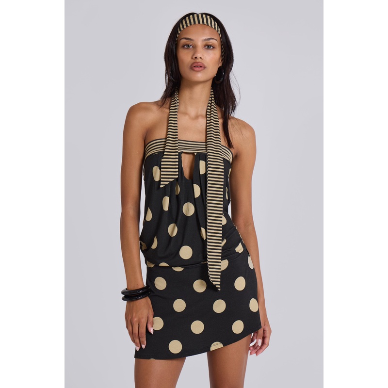 Lola Strapless Mini Dress in Polkadot Stripe