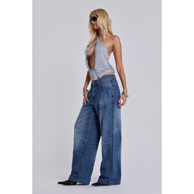 Nailed Studded Colossus Jeans in Vintage Blue Wash