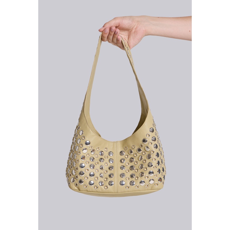 Osmium Studded Leather Bag in Cream