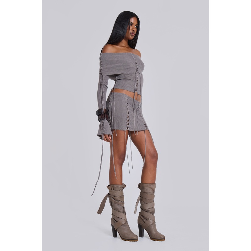 Vargo Knit Lace Up Mini Skirt