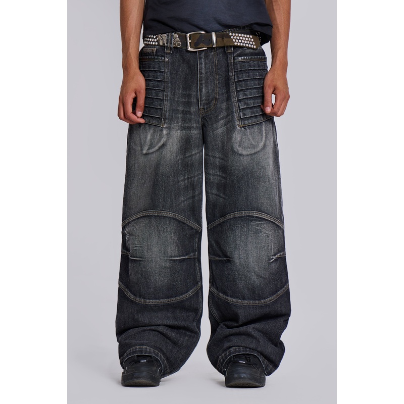Washed Black Crash Biker Colossus Jeans