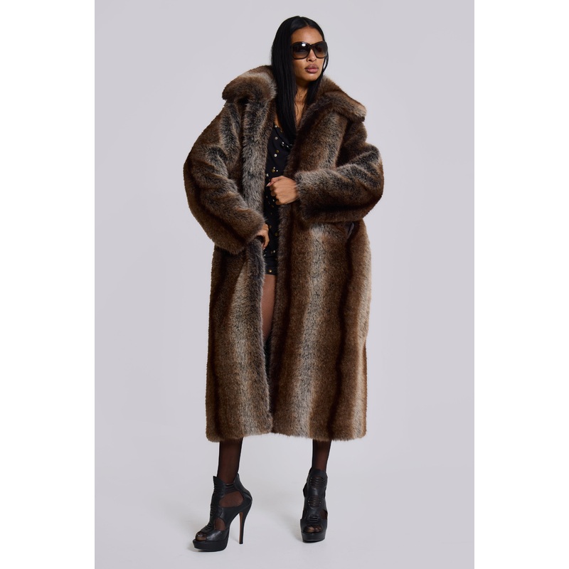Agyness Brown Faux Fur Coat