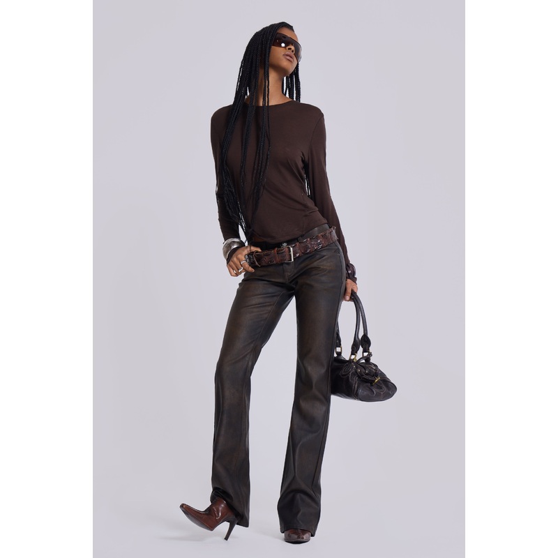 Brown Cooper PU Bootcut Jeans