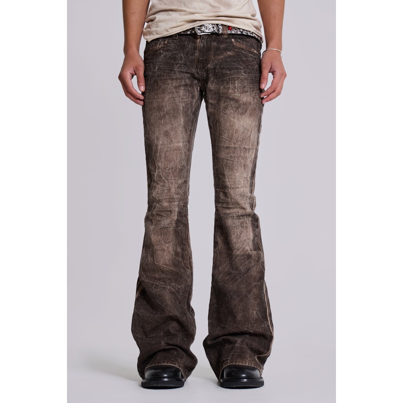 Brown Creased Drift Flared Jeans