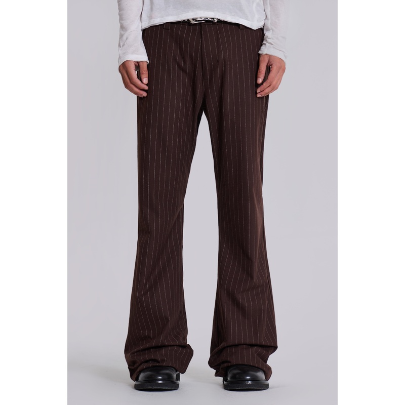 Brown Pinstripe Stacked Bootcut Suit Pants