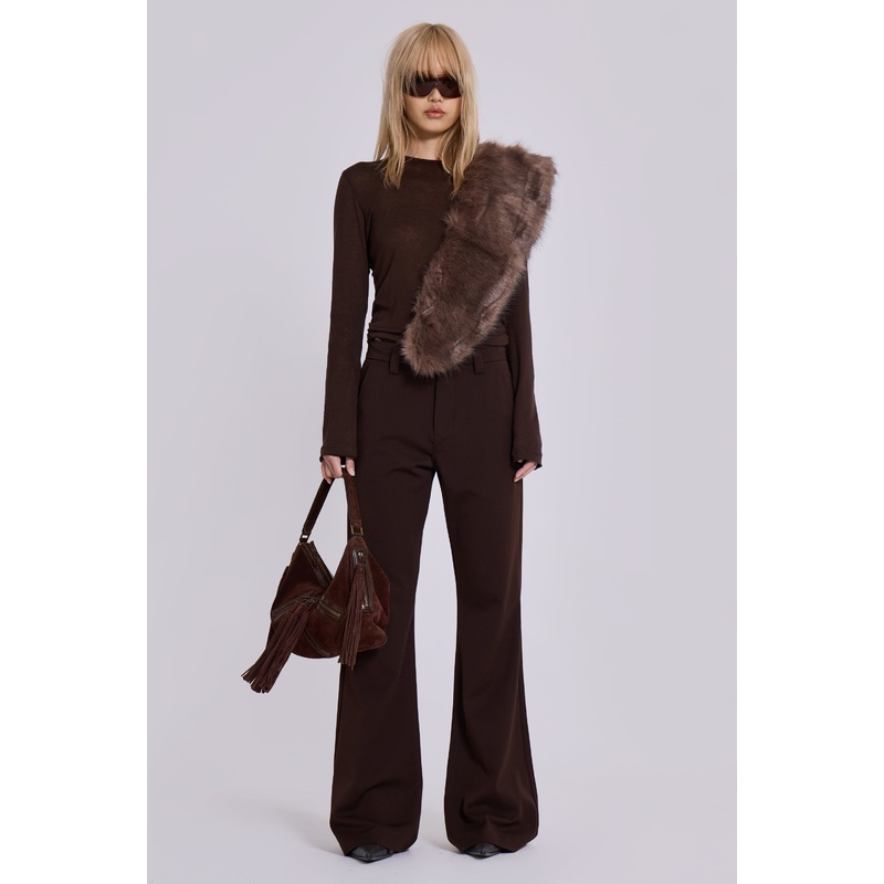 Brown Stacked Bootcut Suit Pants