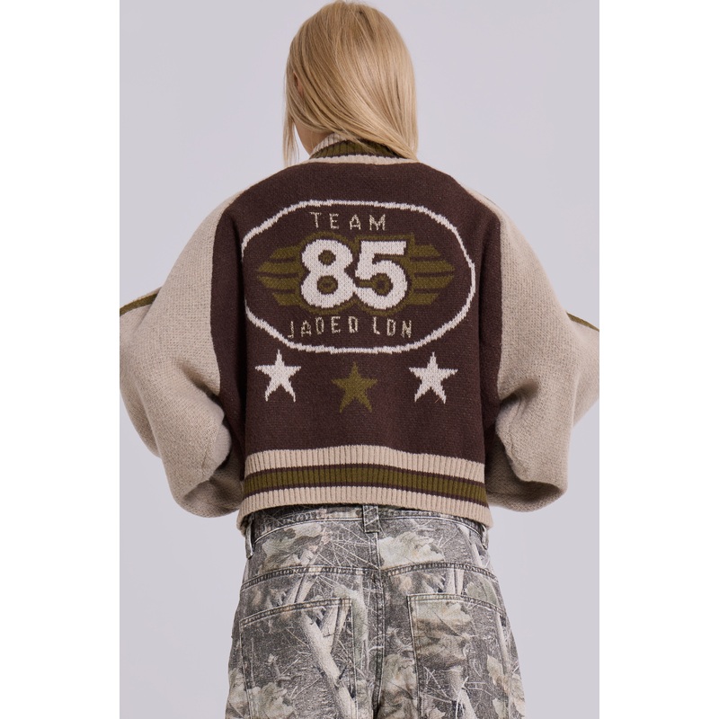 Brown Team 85 Knitted Bomber Jacket