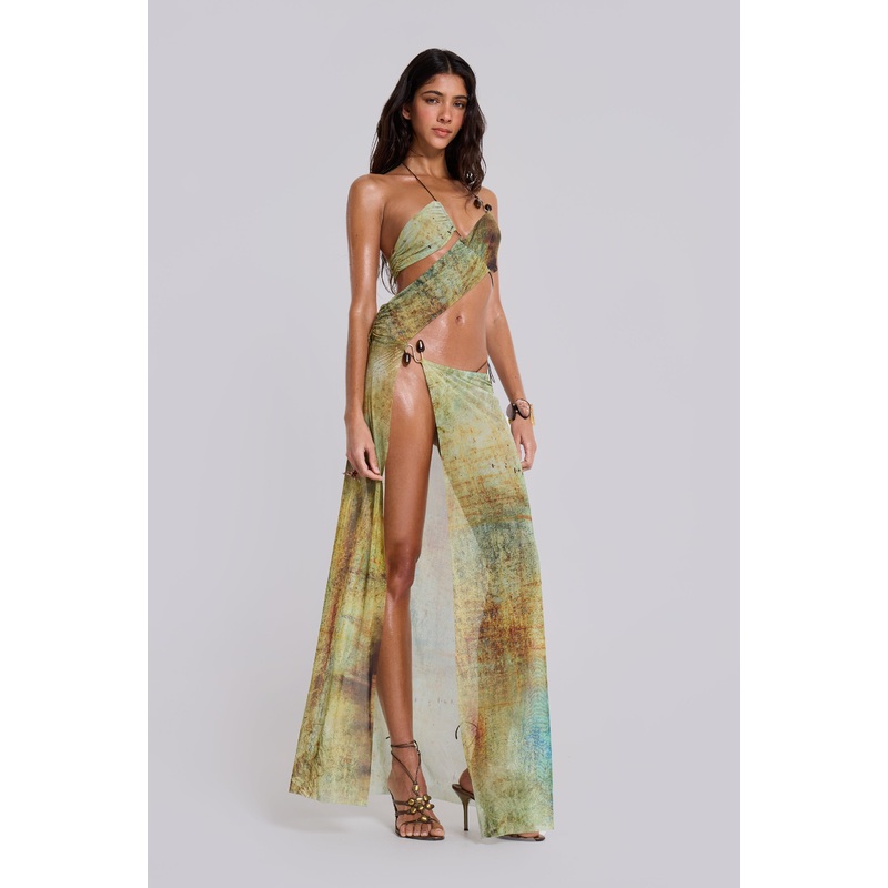 Cantha Asymmetric Cut Out Maxi Dress in Lagoon