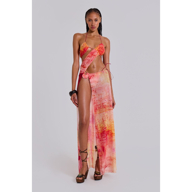 Cantha Asymmetric Cut Out Maxi Dress in Sunset