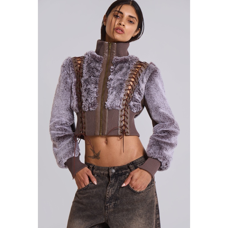 Carlotta Faux Fur Lace Up Jacket
