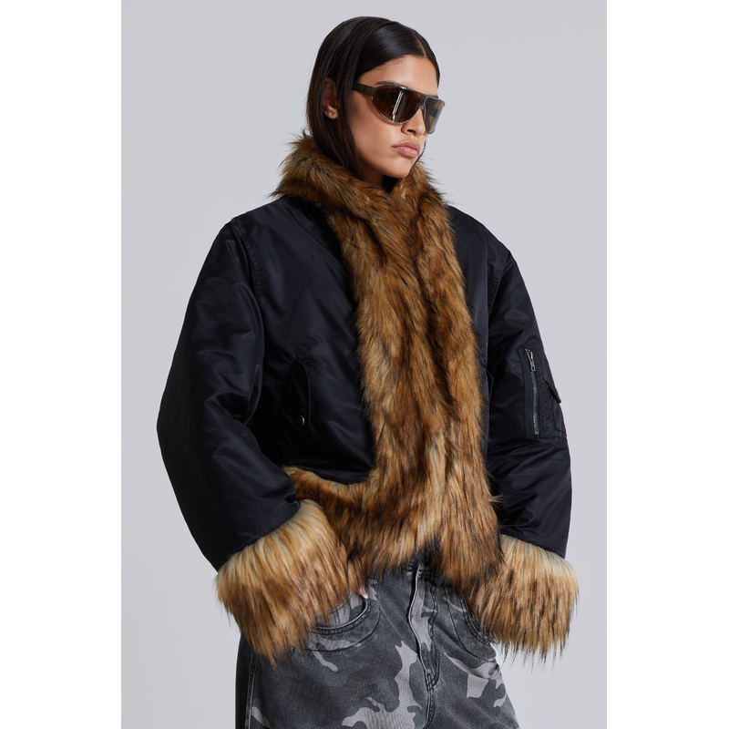 Evren Faux Fur Bomber Jacket in Black