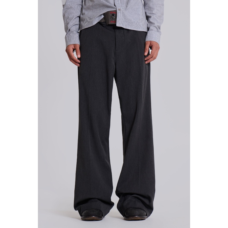 Grey Stacked Bootcut Suit Pants