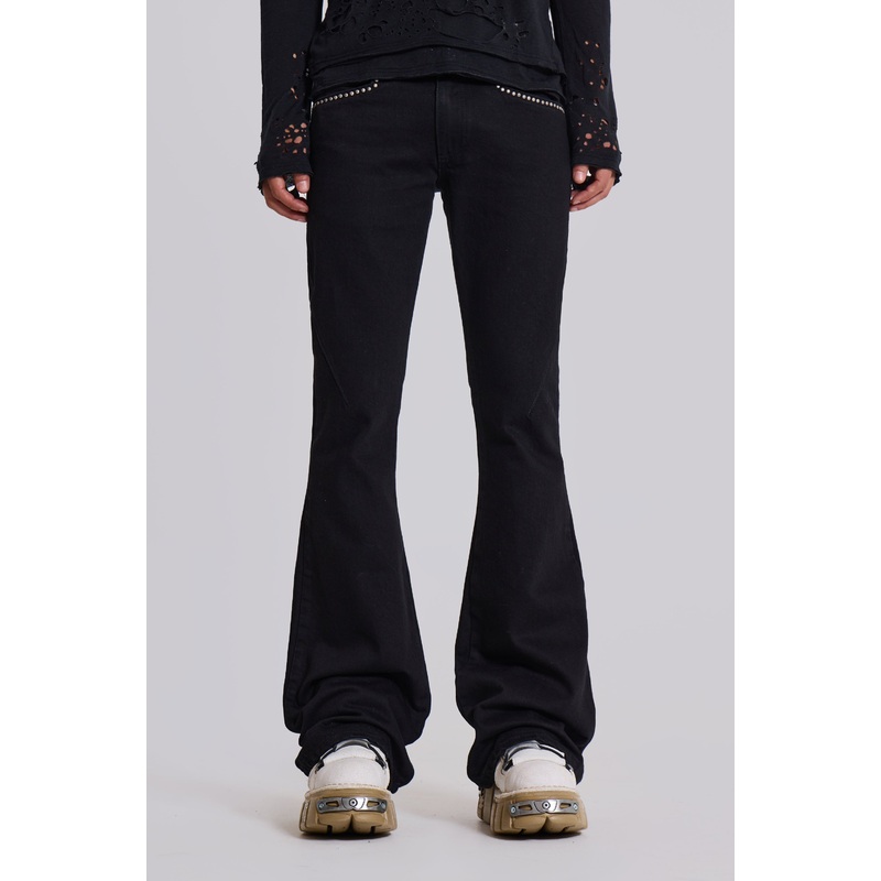 Jet Black Studded Drift Flared Jeans