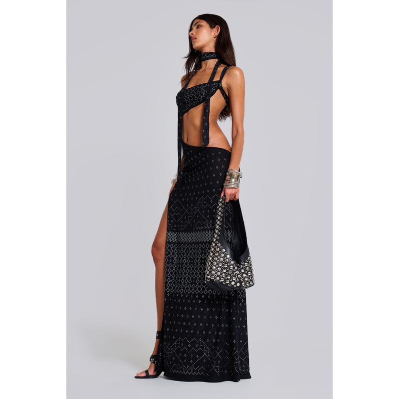Opaline Asymmetric Stud Maxi Dress