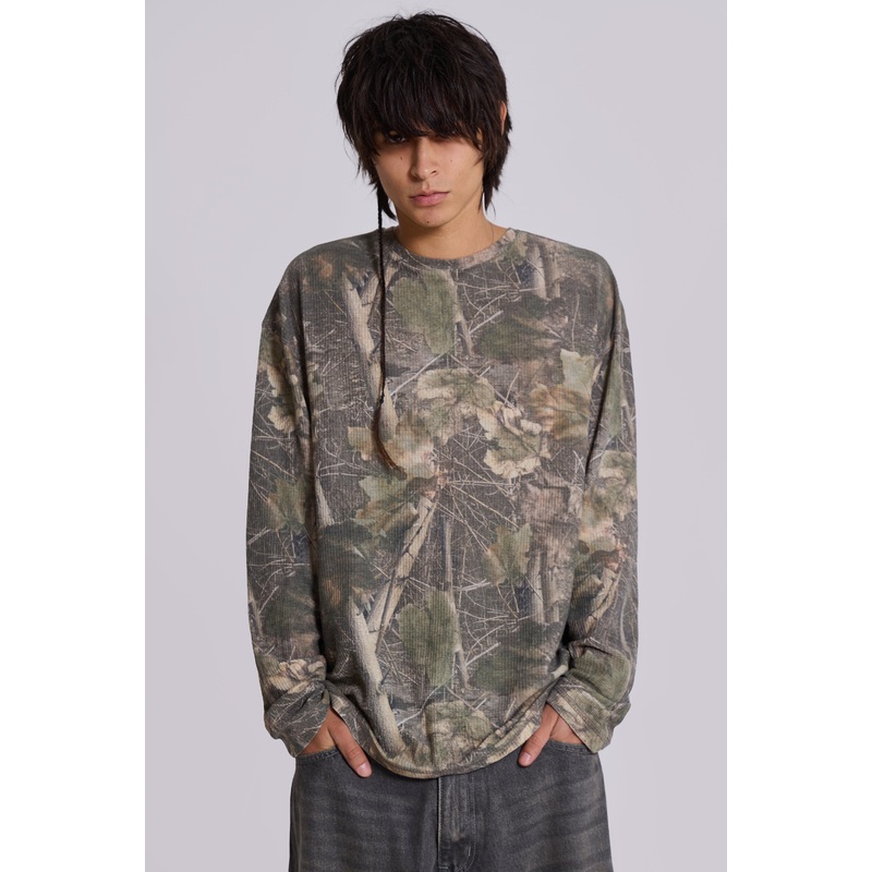 Woodland Camo Waffle Long Sleeve Top