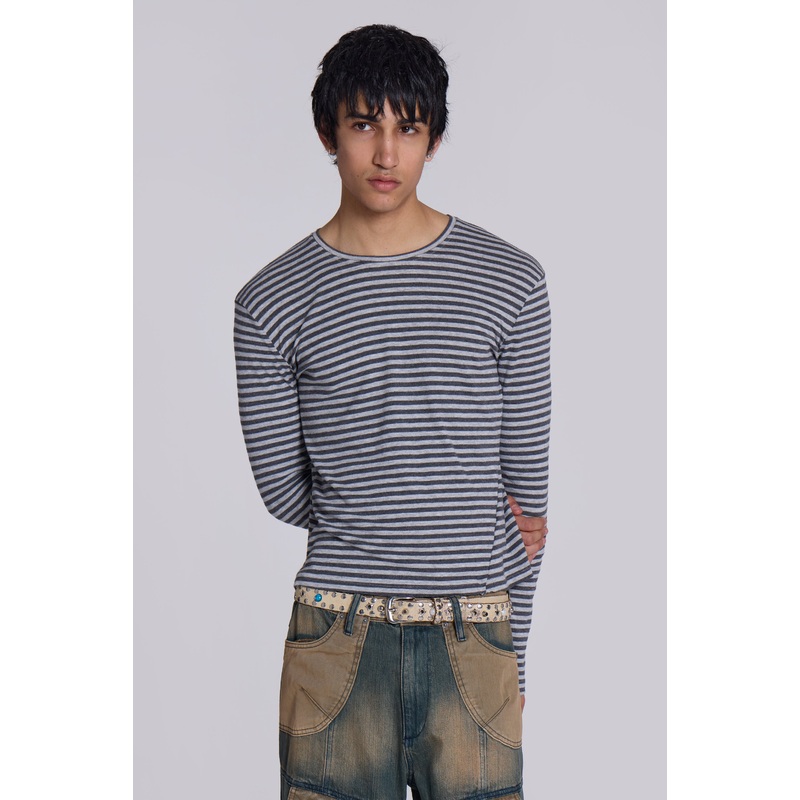 Grey Stripe Mist Long Sleeve Top
