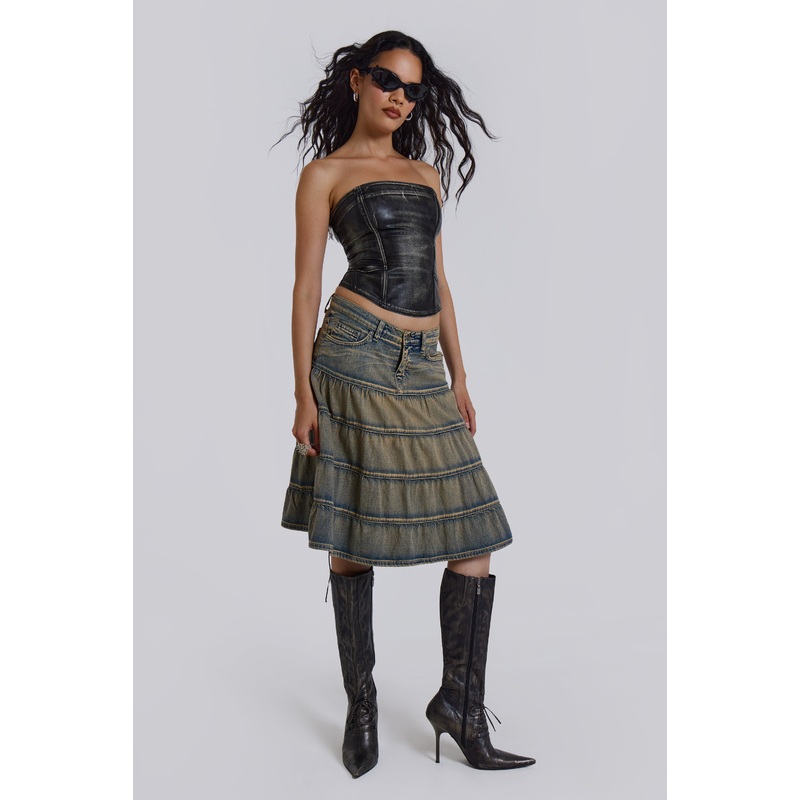 Kutki Denim Midi Skirt