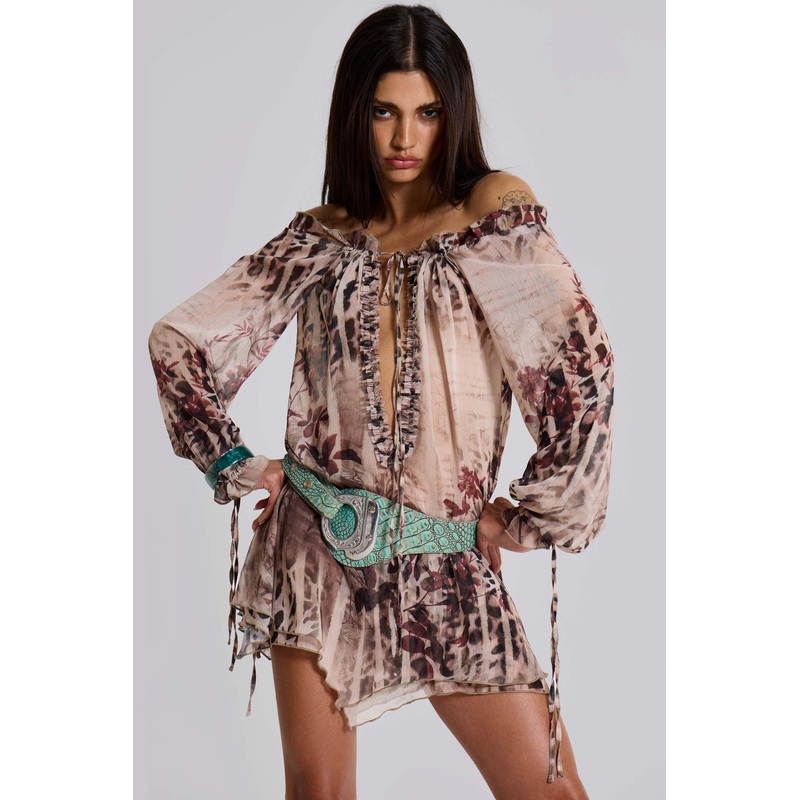 Lorenza Sheer Bardot Dress In Oza