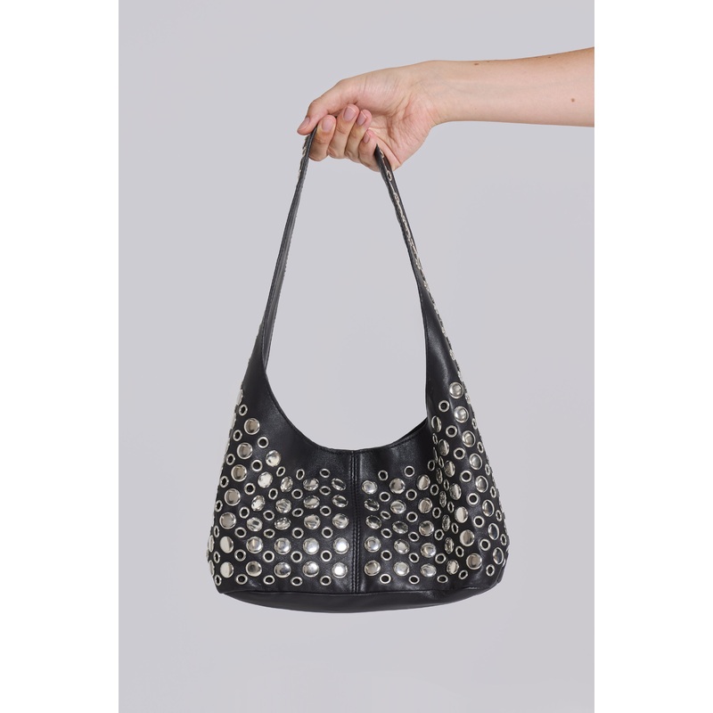 Osmium Studded Leather Bag in Black