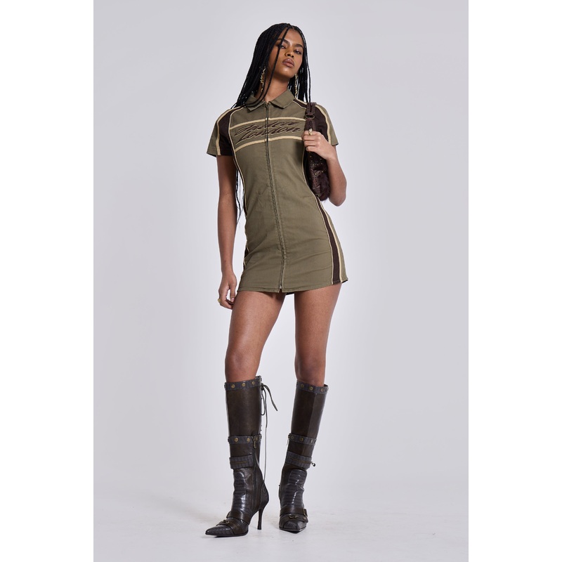 Racer Dress in Khaki