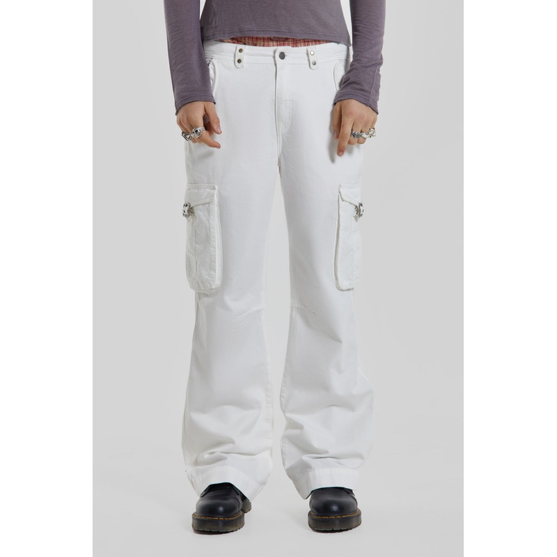 White Straight Leg Cargo Trousers