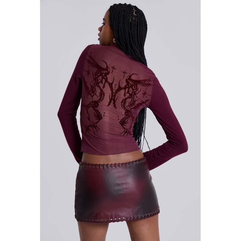 Wine Wings Mesh Top