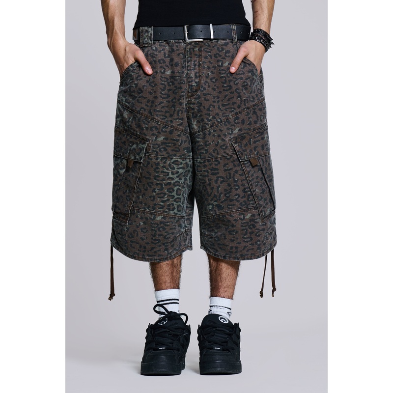 Charcoal Leopard Cadet Baggy Shorts