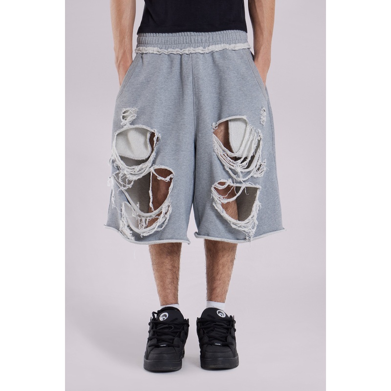 Grey Distressed Monster Shorts