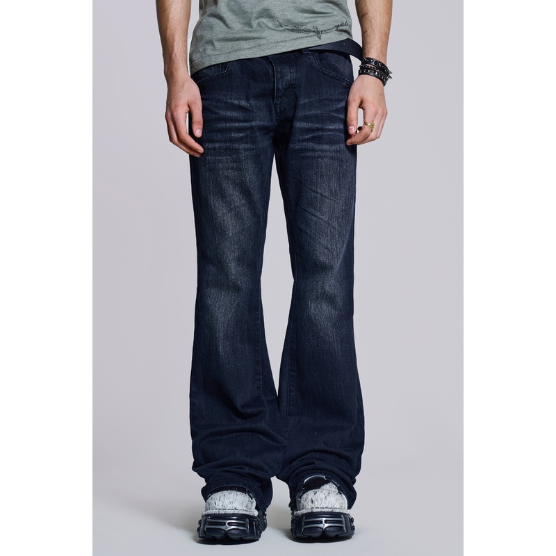 Indigo Creased Drift Flared Jeans