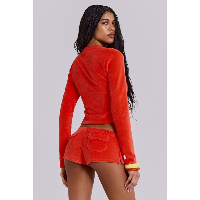 Tangerine Velour Mini Shorts